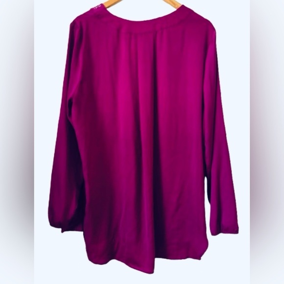 Raspberry tunic w rhinestone v nk & elastic slvs SZ XL holiday party - Picture 4 of 11